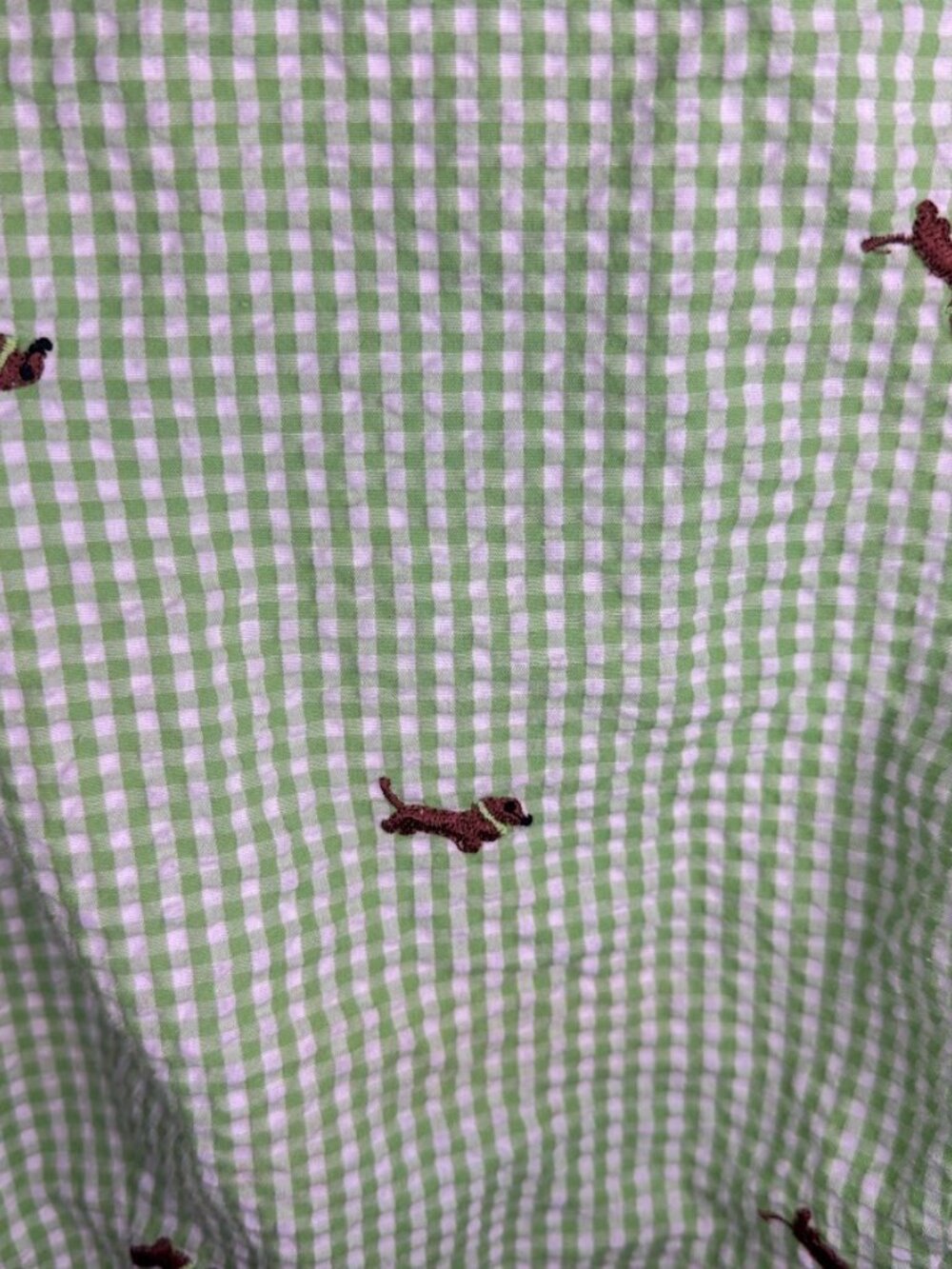 Dachshund Print Green and White Gingham Seersucker Preppy Mini Dress - XS - Picture 3 of 7